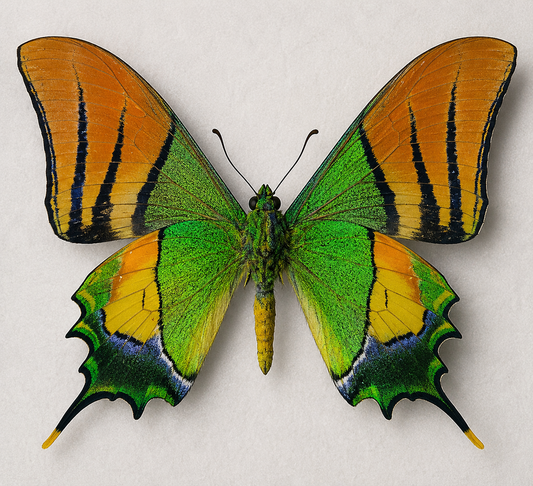 Teinopalpus imperialis – Rare Jewel Butterfly Specimen | Emerald Green Swallowtail Display | A1/A- Quality